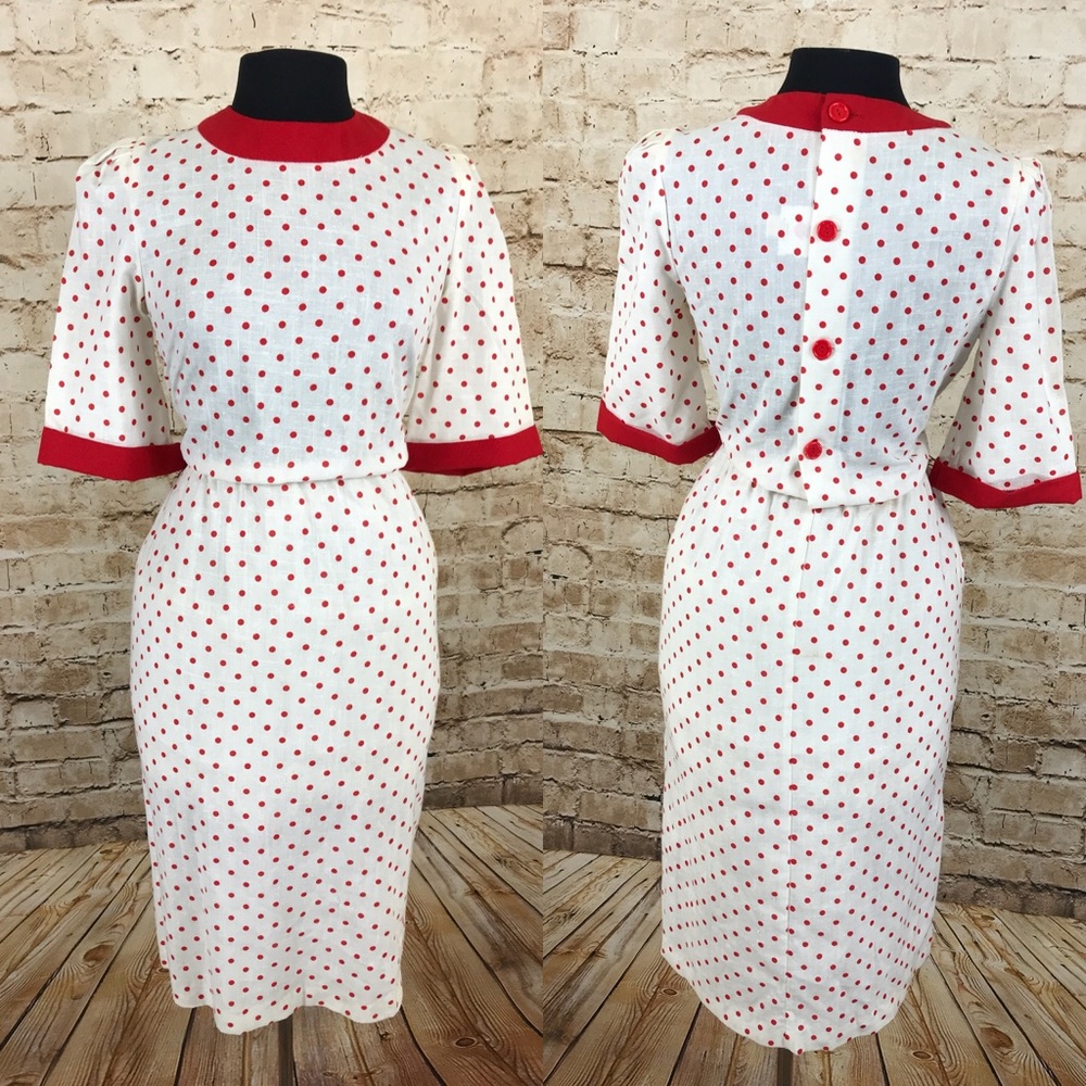 Vintage cream and red polkadot midi dress